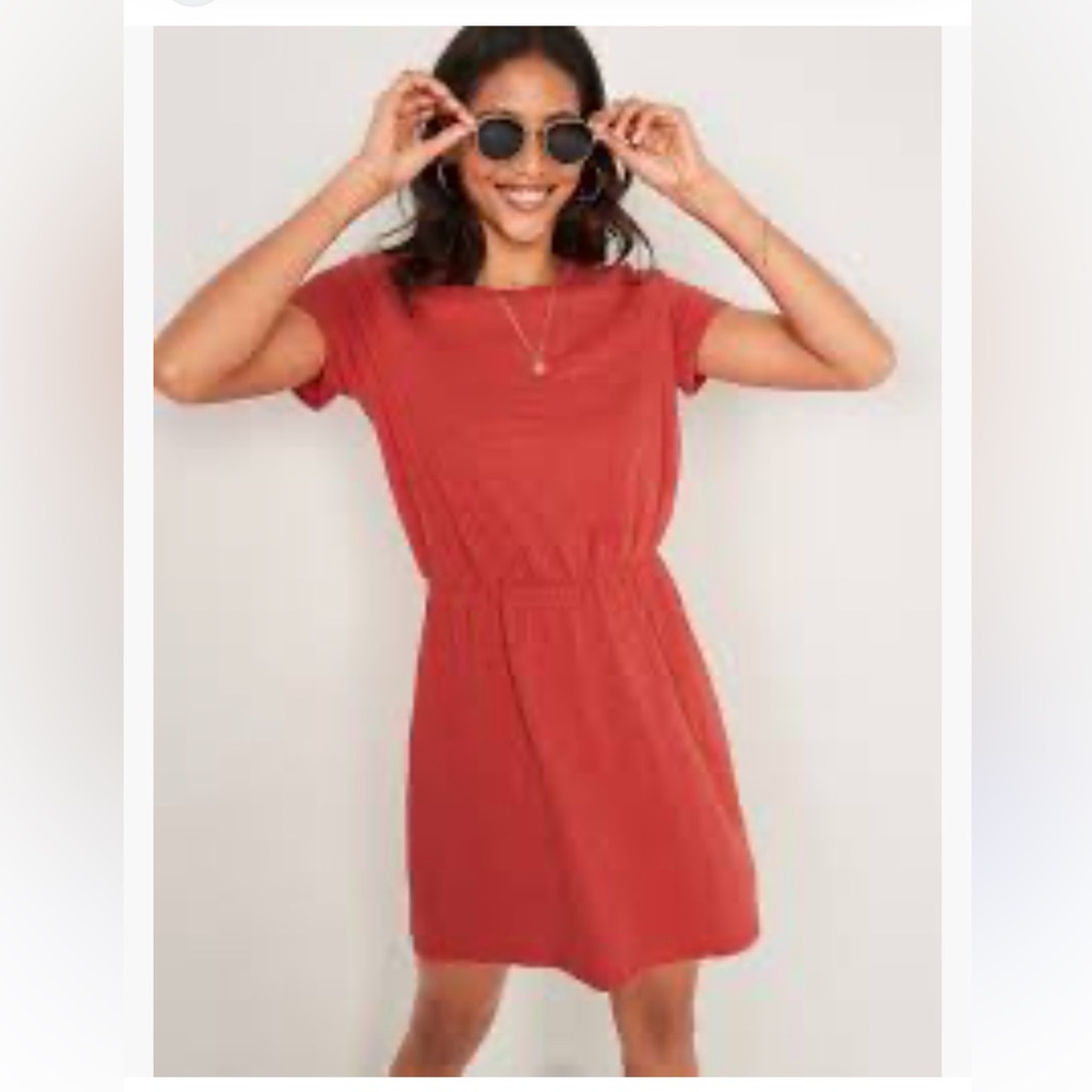 575 Old Navy Coral Orange T-Shirt Dress S Waist Defined Casual Summer